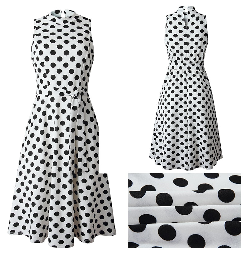 Long Dress Women Black Casual Polka-dot Summer White Midi Dresses Fitted Elegant Ladies Party  Summer Clothes For Women Belt - SunLify