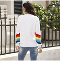 Sweater Women Autumn Winter Long Sleeve Rainbow Striped Top White Knitted Pullover Sweaters  Fashion Womans Clothes Knitwear - SunLify