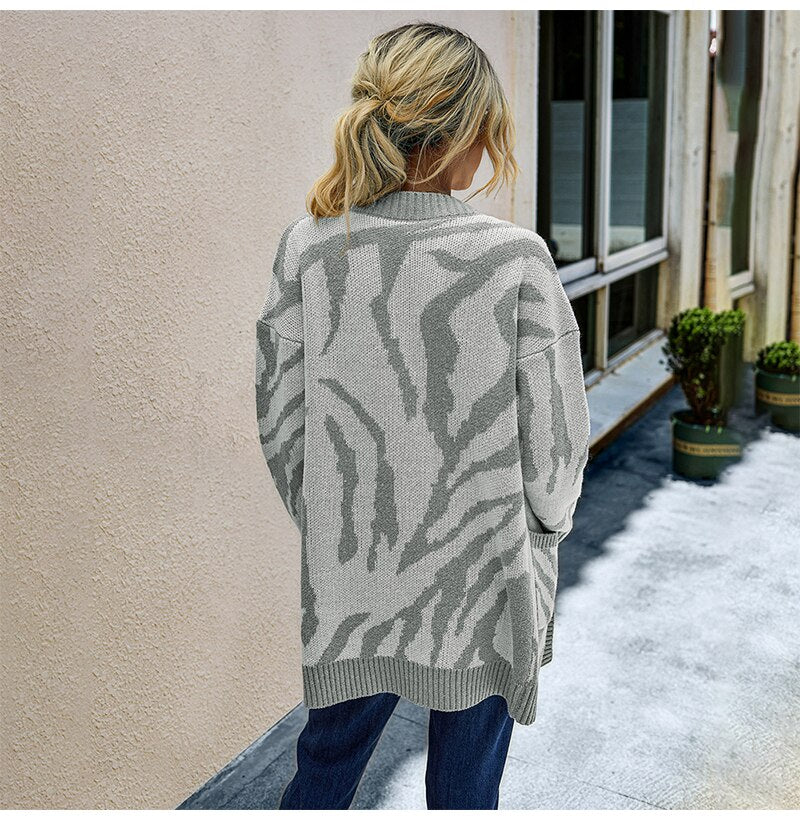 Long Sweater Cardigan Women Autumn Winter Thicken Warm Clothes Elegant Ladies Long Sleeve Print Knitted Cardigans Tops Fall - SunLify