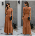 Long Robes T-shirt Dress Women Elegant Ruched A-Line Dresses Casual Ladies Summer Fitted Clothing  Maxi Dresses For Women - SunLify