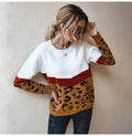 Sweater Women Leopard Patchwork Autumn Winter Ladies Long Sleeve Jumper Pullover Sweaters Top Brown Fashion Womens Clothing - SunLify