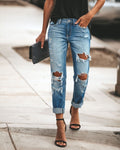 New Women Fashion Mid Waist Boyfriend Big Ripped Hole Jeans Casual High Street Denim Pants Sexy Vintage Pencil Calca Jeans - SunLify