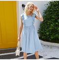 Long Dress Elegant Women Ruffle Patchwork Ruched Sleeveless Tank Midi Dresses Summer Casual Ladies Pure Black Clothing  Pink - SunLify