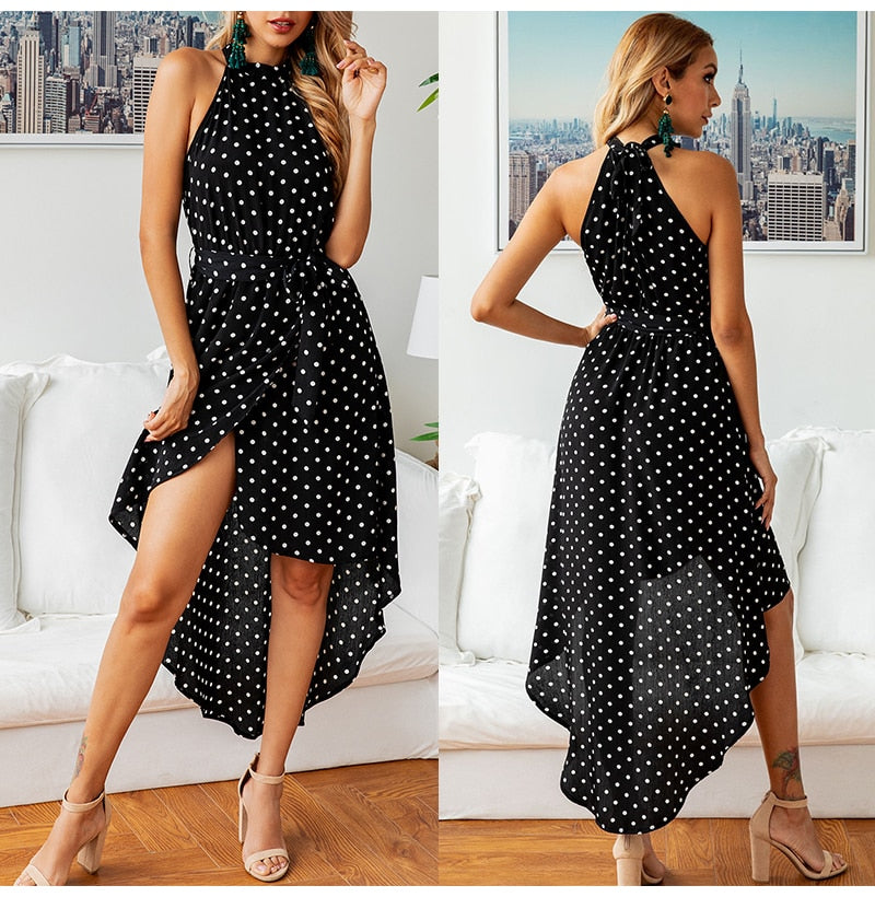 Bow Dress Sexy Women Strapless Midi Dresses Black Polka-dot Print Asymmetrical Elegant Red Fitted Long Party Night Clothing - SunLify