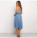 Long Dress Women Floral Flower Print Ruched Backless Sleeveless Slip Dresses Summer Casual Midi Blue Womens Clothes  Fashion - SunLify