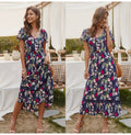 Women Midi Dress Summer Casual Flower Print Side Slit Red Long Sundresses Ladies Yellow Fitted Clothing Everyday  Fashion - SunLify