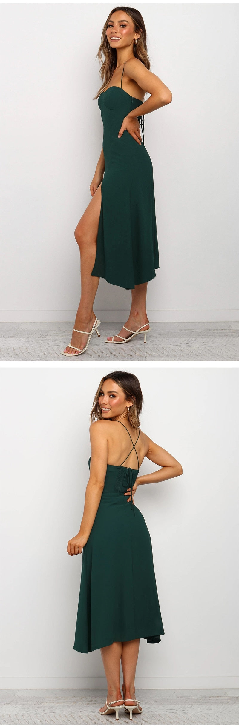 Lossky Sexy Backless Sleeveless Bandage Midi Dress Summer Beach Strapless Dresses Casual Clothes For Women  Green Sundress - SunLify