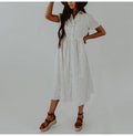 Long Dress Summer Vintage Dots Print Buttons Shirt Dresses White Casual Plus Size Women 4xl Loose Midi Clothes Black  Retro - SunLify