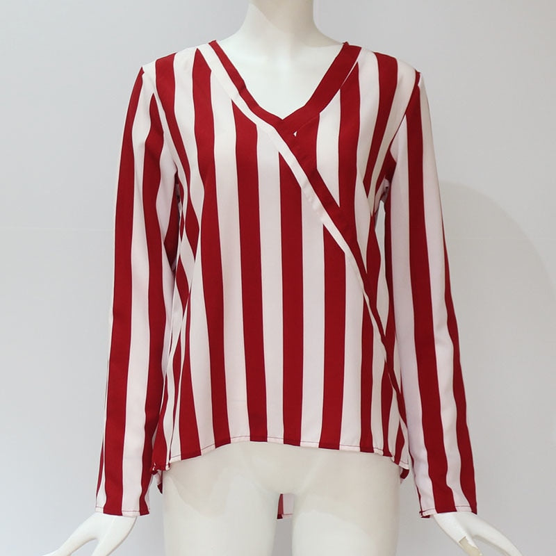 Women Striped Blouse Shirt Long Sleeve - SunLify