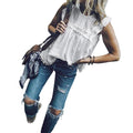 Women Summer Blouse Sleeveless Tops Lace Hollow Tanks Casual Shirt - SunLify