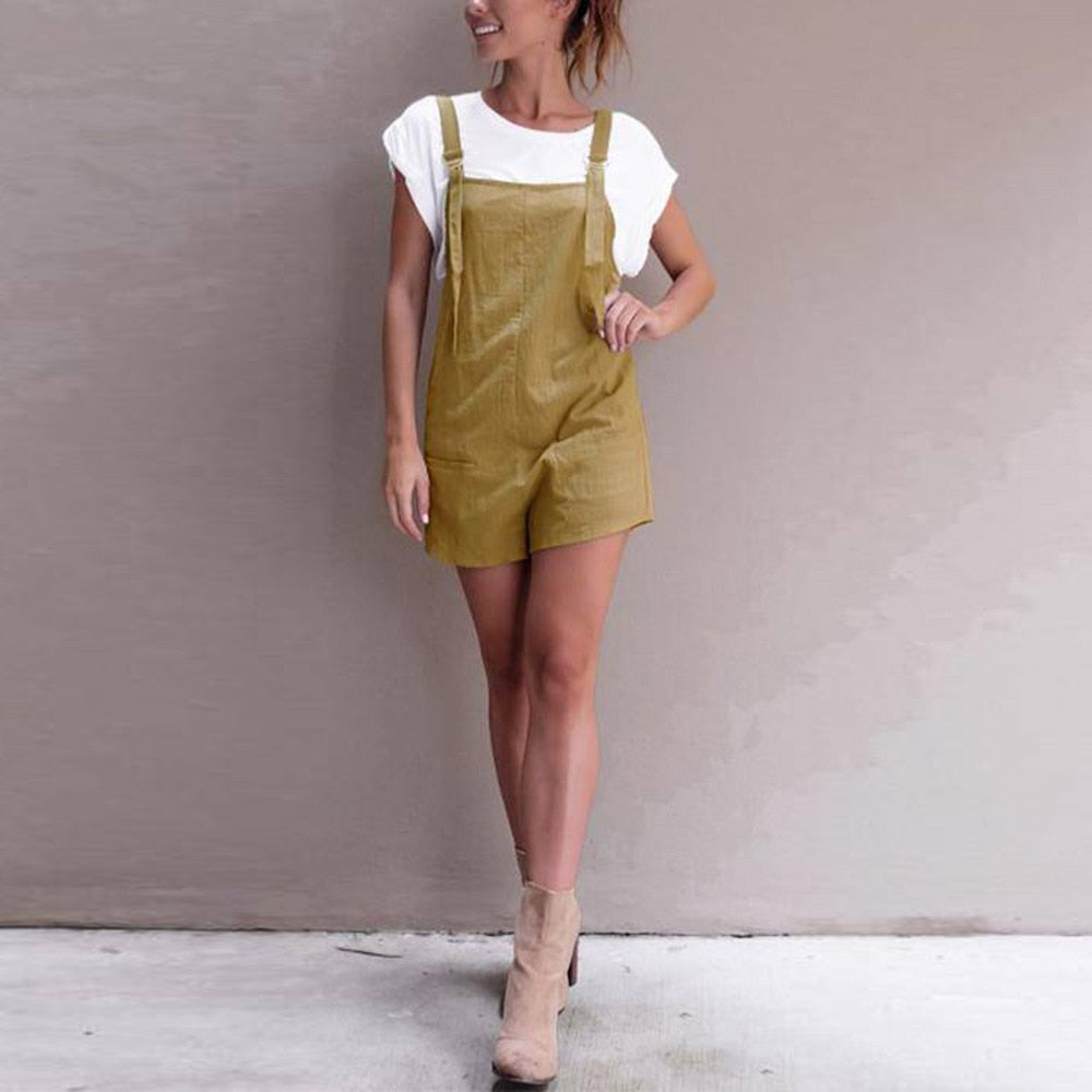 Jumpsuit for women Linen pockets Rompers Playsuit Shorts Pants - SunLify