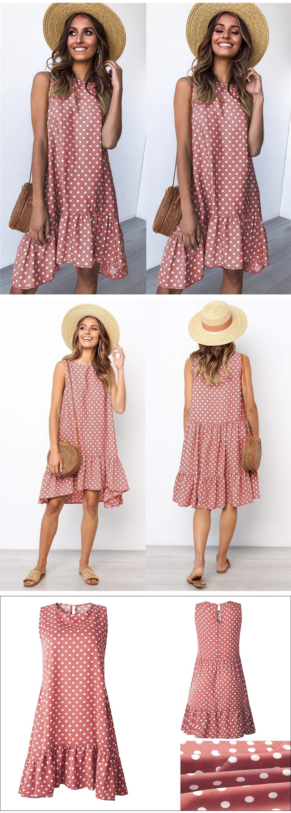 Lossky Women Summer Dress Polka Dot Chiffon Sleeveless Beach Mini Casual Yellow Sundress  Fashion Plus Size Dress For Women - SunLify