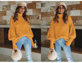 Lossky Women Knitted Sweater Turtleneck Long Sleeve Tops Autumn Winter Leisure Yellow Loose Pullovers Soft Minimali Sweater - SunLify