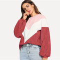 Casual Color Block Sleeve Corduroy Sweatshirt Long Sleeve Pullovers - SunLify