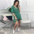 Women Dress Ruffles Print Polka Dot Female Half Sleeve Mini Dresses - SunLify