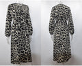 Lossky Women Sexy V Neck Wrap Leopard Printed Slit Long Dress Vintage Elegant Party Dress New Autumn Casual Dress Female Vestido - SunLify