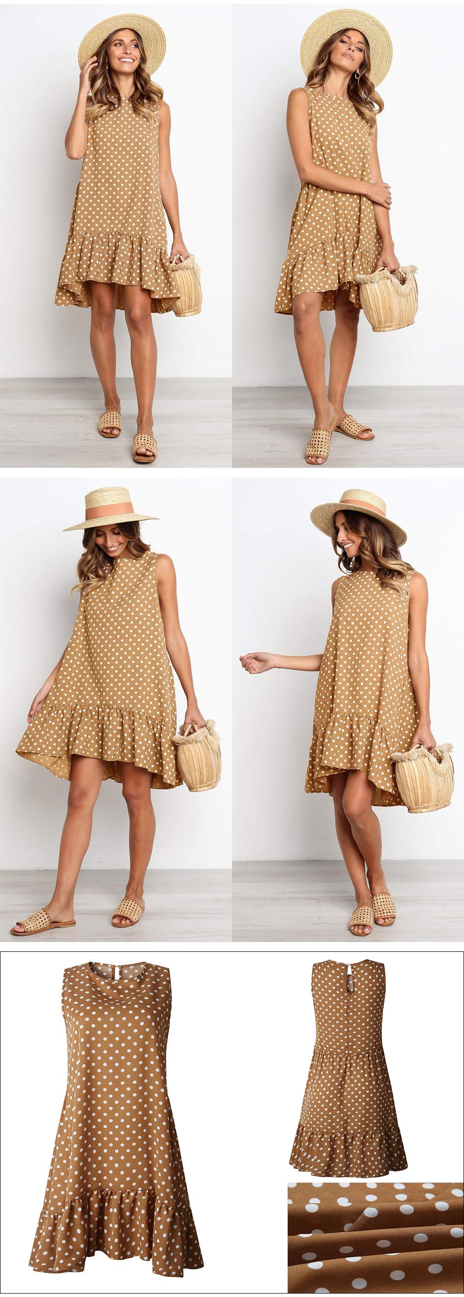 Lossky Women Summer Dress Polka Dot Chiffon Sleeveless Beach Mini Casual Yellow Sundress  Fashion Plus Size Dress For Women - SunLify