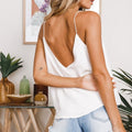 White  Chiffon Tops Fashion Women Solid V-Neck Loose Backless Crop Top - SunLify