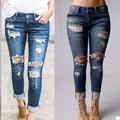 Casual Long Jeans Women High Waist Skinny Pencil Blue Denim Pants ladies Ripped Hole Vintage Slim Fit Skinny mom jean boyfriend - SunLify