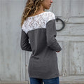 Women Lace Blouse Casual Long Sleeve Tunic O-Neck Patchwork Blouses - SunLify