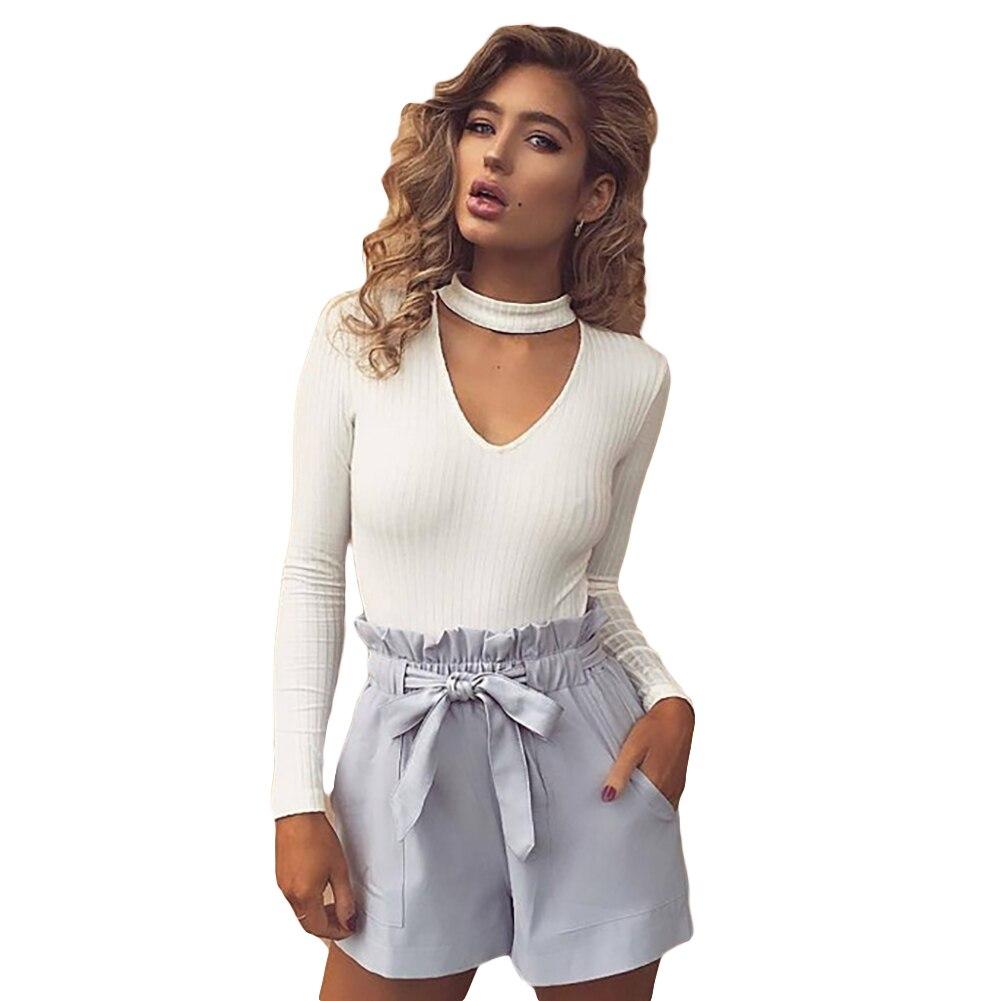 Halter knitted sweater short pullover women tops Slim v neck jumper - SunLify