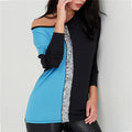 Ladies Tops Off Shoulder Long Sleeve Shirt Sequin Patchwork Tunic - SunLify