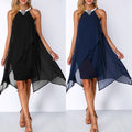 Women Round Neck Sleeveless Irregular Double Layer Chiffon Midi Dress - SunLify