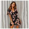 Sexy V Neck Mini Dress Women Floral Short Sleeve Sashes Summer Dresses Tunic High Waist Ladies Sundress Female  Clothing - SunLify