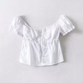 Women Frill Trim Vintage Blouse Summer Casual Short Sleeve Top - SunLify