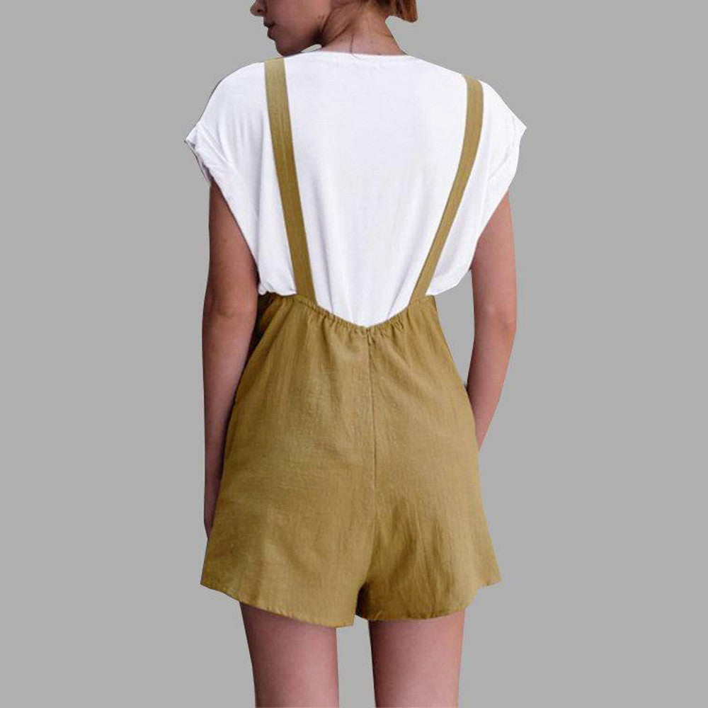 Jumpsuit for women Linen pockets Rompers Playsuit Shorts Pants - SunLify