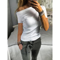 New Solid Color Strapless short-Sleeve T-shirt Female Skew Collar - SunLify