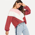 Casual Color Block Sleeve Corduroy Sweatshirt Long Sleeve Pullovers - SunLify