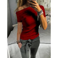 New Solid Color Strapless short-Sleeve T-shirt Female Skew Collar - SunLify