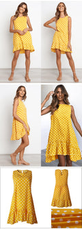 Lossky Women Summer Dress Polka Dot Chiffon Sleeveless Beach Mini Casual Yellow Sundress  Fashion Plus Size Dress For Women - SunLify