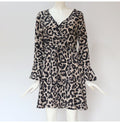 Lossky Leopard Print V-neck Wrap Sleeve Mini Dress Women Plus Size New Short Spring Autumn Gray Lady Dress Elastic Waist - SunLify