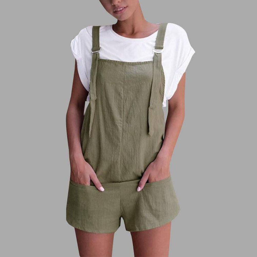 Jumpsuit for women Linen pockets Rompers Playsuit Shorts Pants - SunLify