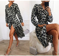 Lossky Women Sexy V Neck Wrap Leopard Printed Slit Long Dress Vintage Elegant Party Dress New Autumn Casual Dress Female Vestido - SunLify