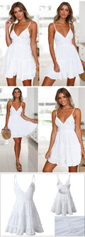 Summer Women White Lace Halter Dress Sexy Backless Beach Dresses  Fashion Sleeveless Casual Mini Sundress - SunLify