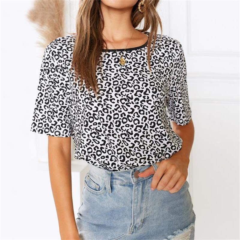 Women Print Summer Short Sleeve T-Shirt Slim O-neck Female Cotton Tops - SunLify