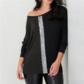 Ladies Tops Off Shoulder Long Sleeve Shirt Sequin Patchwork Tunic - SunLify