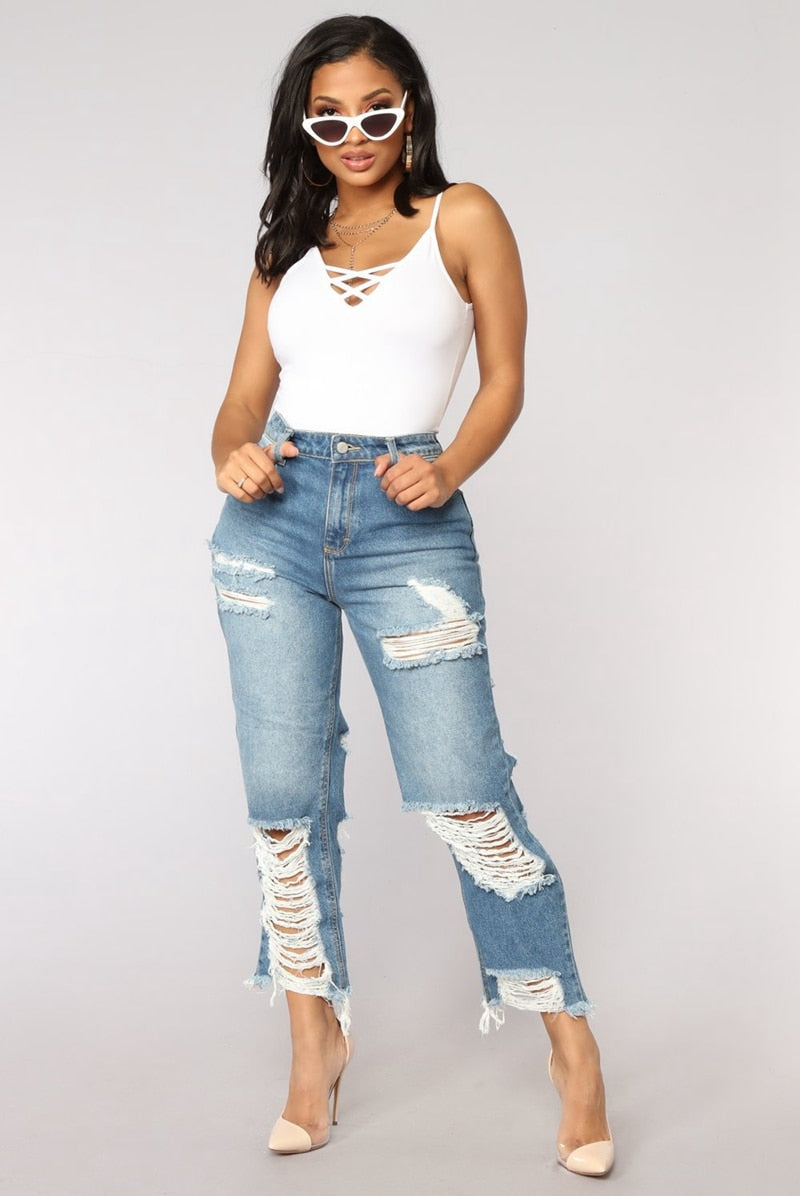 women Sexy ripped jeans Girls gloria jeans with high waist ladies mom denim pants femme boyfriend jeans for Calca jeans feminino - SunLify