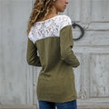 Women Lace Blouse Casual Long Sleeve Tunic O-Neck Patchwork Blouses - SunLify