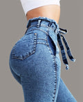 High Waist Jeans For Women Slim Stretch Denim Jean Bodycon Tassel Belt Bandage Skinny Push Up mom jeans ladies boyfriend jeans - SunLify