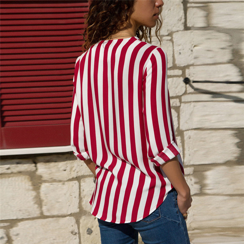 Women Striped Blouse Shirt Long Sleeve - SunLify