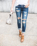 Casual Long Jeans Women High Waist Skinny Pencil Blue Denim Pants ladies Ripped Hole Vintage Slim Fit Skinny mom jean boyfriend - SunLify