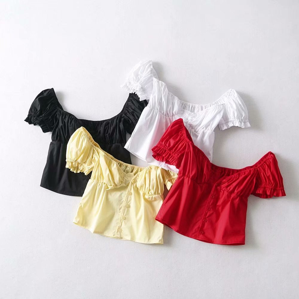 Women Frill Trim Vintage Blouse Summer Casual Short Sleeve Top - SunLify