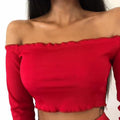 Summer Women Off Shoulder Tank Tops Slim Sleeve Off Shoulder Crop Tops - SunLify