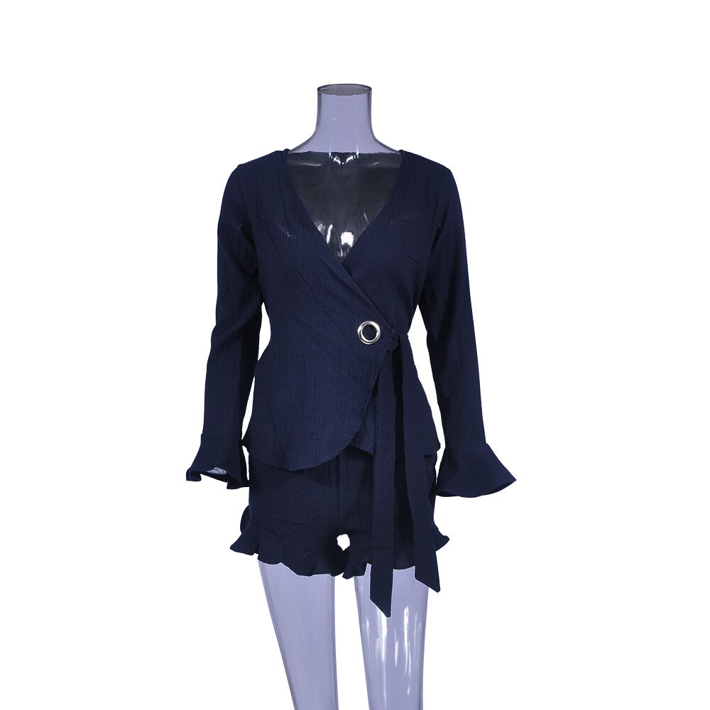 Women's explosion suit set trumpet sleeve cardigan shorts - SunLify