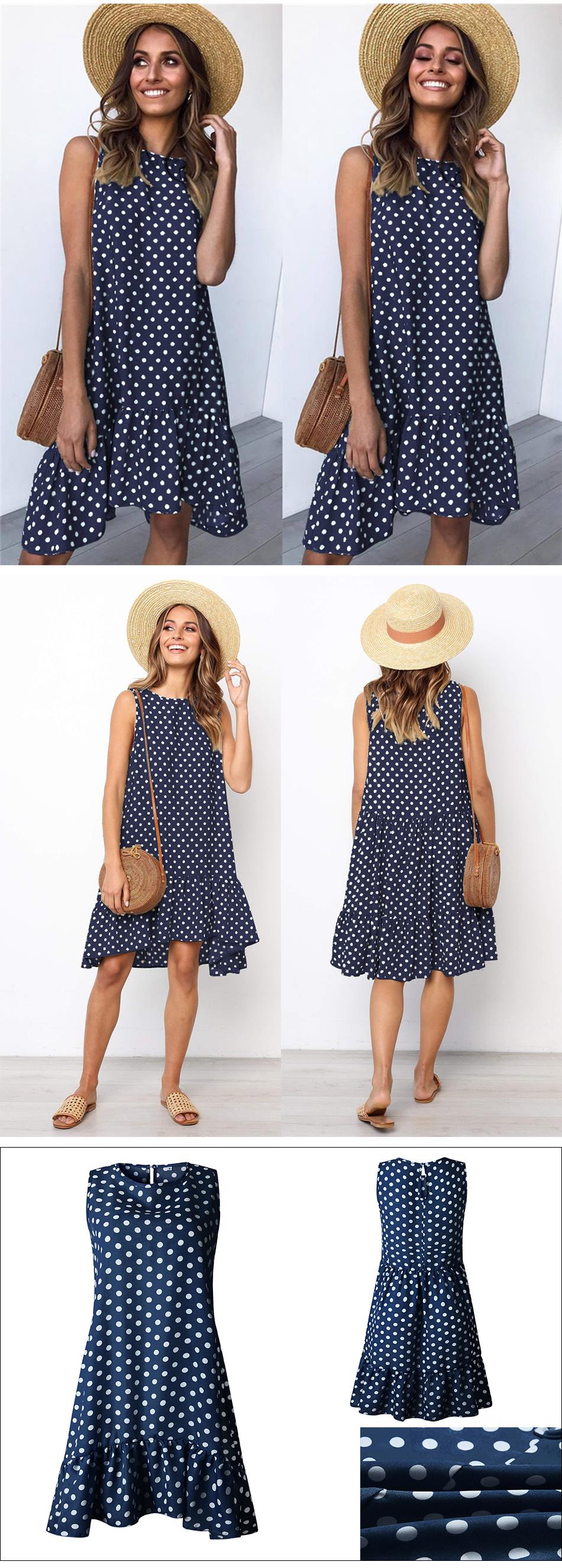 Lossky Women Summer Dress Polka Dot Chiffon Sleeveless Beach Mini Casual Yellow Sundress  Fashion Plus Size Dress For Women - SunLify