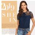 Lace Shoulder Contrast Mesh Top Blouse - SunLify